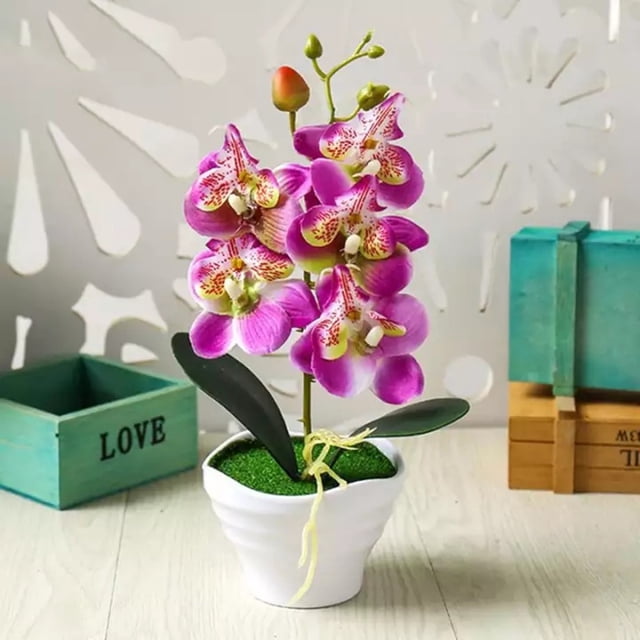 Bgsha Artificial Simulation Bonsai Orchid Flower Plant Vase Desktop Decor (With Pot)