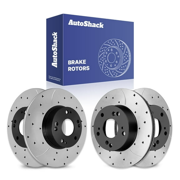 AutoShack Front & Rear Drilled & Slotted Brake Rotors | Replacement for 2006-2011 Honda Civic 1.3L 1.8L FWD | E-Coated | 4-PC Set | ShadowGuard