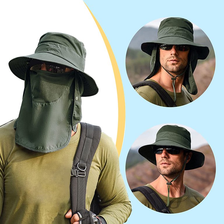 Fishing Hat Outdoor UV Sun Protection Wide Brim Cap with Removable Face  Cover & Neck Flap for Men & Women(Army Green) 