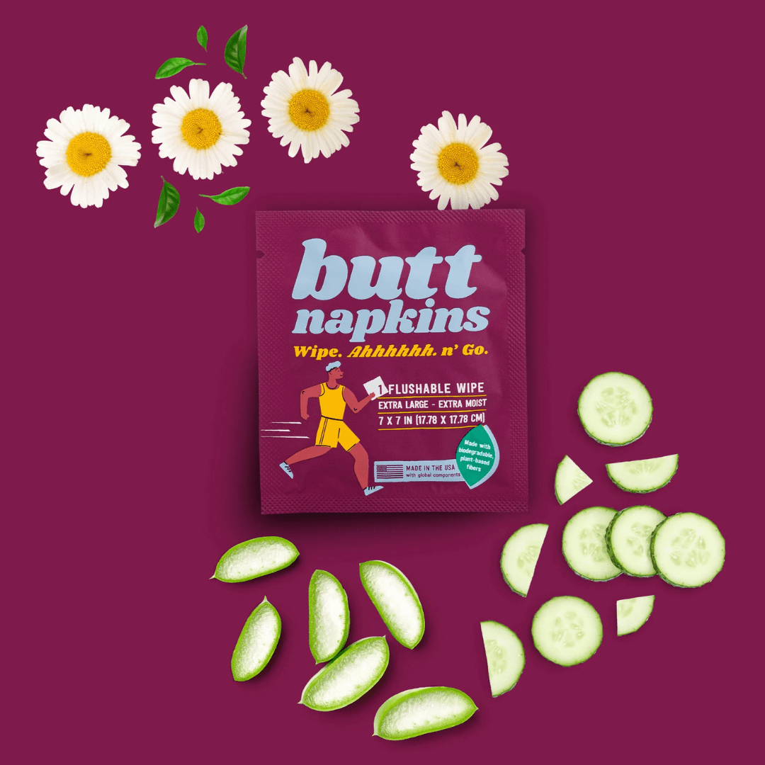 Butt Napkins, 50 Individually Wrapped, Water-Based Flushable Wipes, Unscented & Hypoallergenic