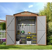 Outvue Outdoor Storage Shed 5 x 3, Metal Patio Storage Shed with Frame Floor & Lockable Door Brown