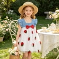 thumbnail image 3 of FRSASU Girl's Vintage Cute Strawberry Embroidered Summer Dress Ruffle Cap Sleeve Bow A-Line Layered Mesh Birthday Party Dresses White-A, 3 of 8