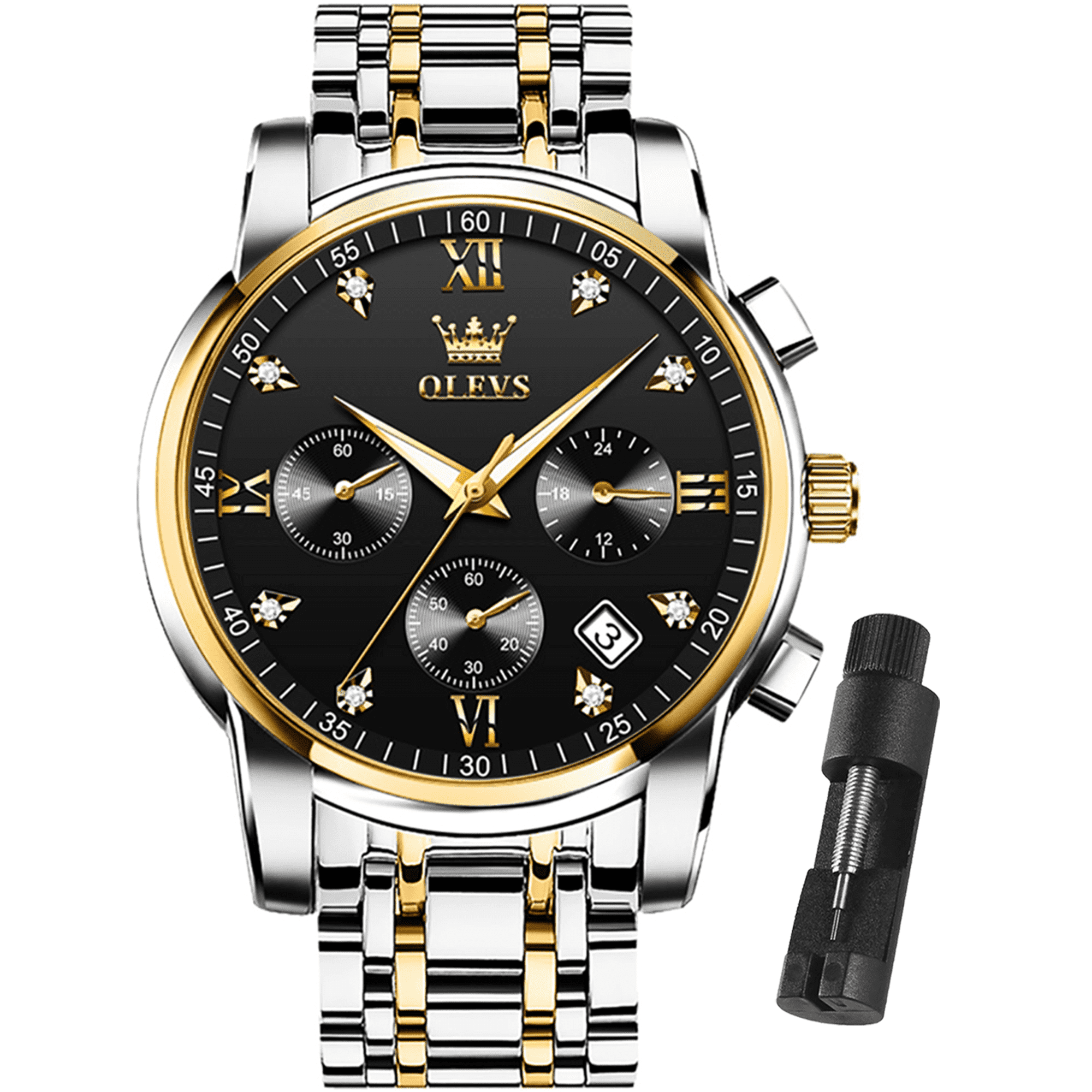 Silver Watches For Men Olevs Watch Men Black Face Luxury Watches For Men Stainless Steel Men Watch Dress Waterproof Watch For Men Other