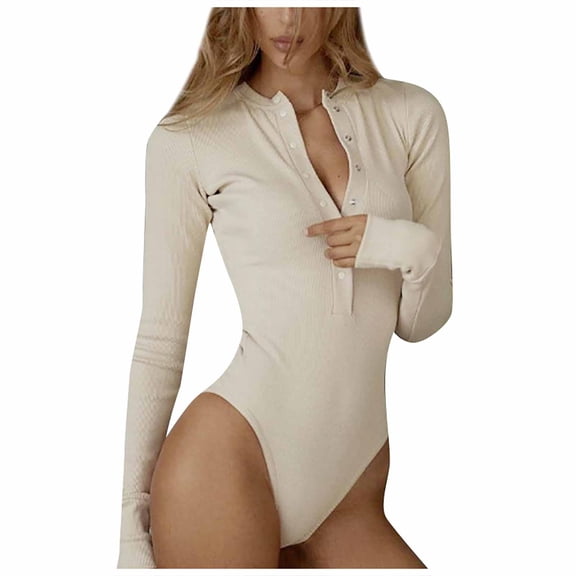 TQWQT Womens Snap Closure V Neck Ribbed Short Long Sleeves Casual Slim Fit Bodysuit Shirts Tops