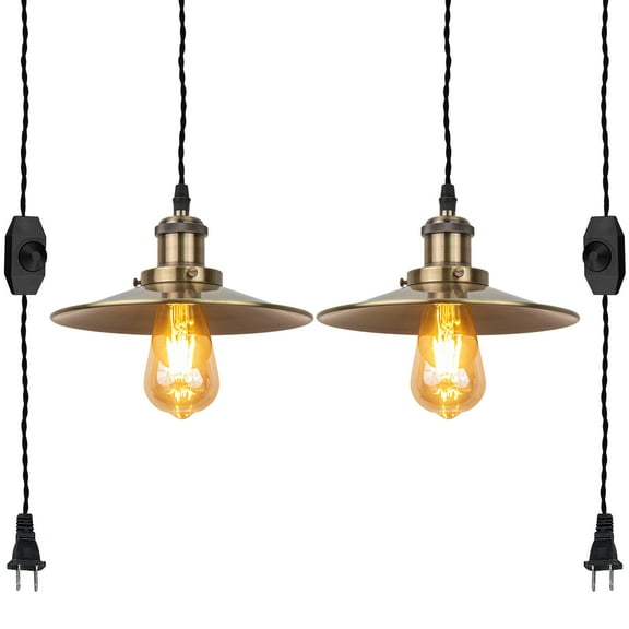 Kiven 2-Light Plug in Pendant Light,Industrial Hanging Light with 15FT Cord, Dimmable Ceiling Pendant Light Bronze Finish