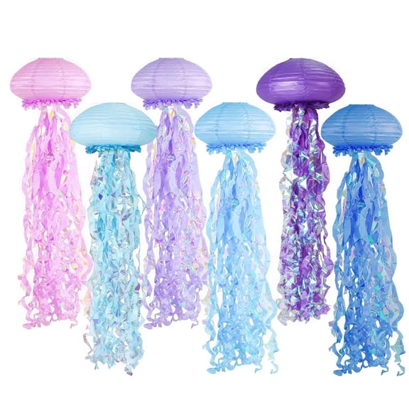 6 Pack 9.8" Jellyfish Paper Lanterns, 6 Colors Mermaid Jellyfish Lanterns, Hanging Jelly Fish lanterns Under Sea Party Decorations for Ocean Themed Birthday Supplies Classroom Ceiling Decor