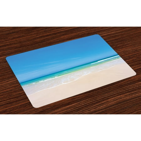

Ocean Placemats Set of 4 Golden Sandy Paradise Beach Sea and Sunny Sky Scene Secret Dream Space Nature Image Washable Fabric Place Mats for Dining Room Kitchen Table Decor Cream Blue by Ambesonne