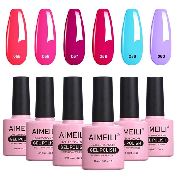 AIMEILI Soak off  Summer Color Neon Pink Orange Purple Blue Color Gel Set of 6pcs x 10ml - Kit Set 12