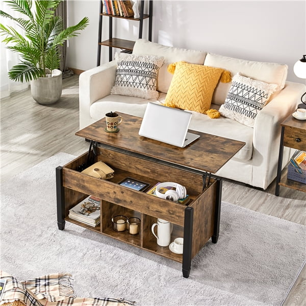 Topeakmart Wooden Lift Top Coffee Table Accent With Compartment For Living Room Reception Rustic Brown Com Topeakmart Wooden Lift Top Coffee Table, Dining Room Accent Table