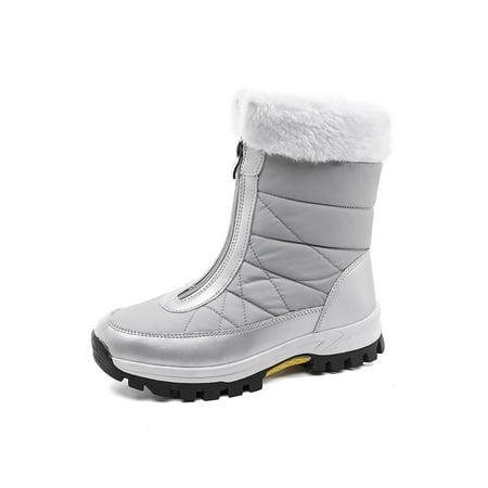 

UKAP Ladies Casual Mid Calf Boot Walking Breathable Winter Shoes Fuzzy Warm Shoe Light Grey 7.5