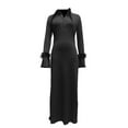 thumbnail image 5 of Liacowi Women Long Bodycon Dress Solid Color Turn-Down Collar Feather Trim Long Sleeve Dress Fall Buttons Party Dress, 5 of 9