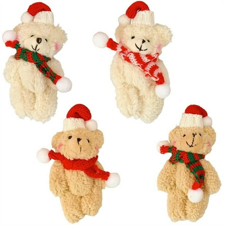 

4Pcs Plush Bear Christmas tree Pendants Soft Mini Bear Doll Toy Cute Blush Bear for Boy Girl Children Gift