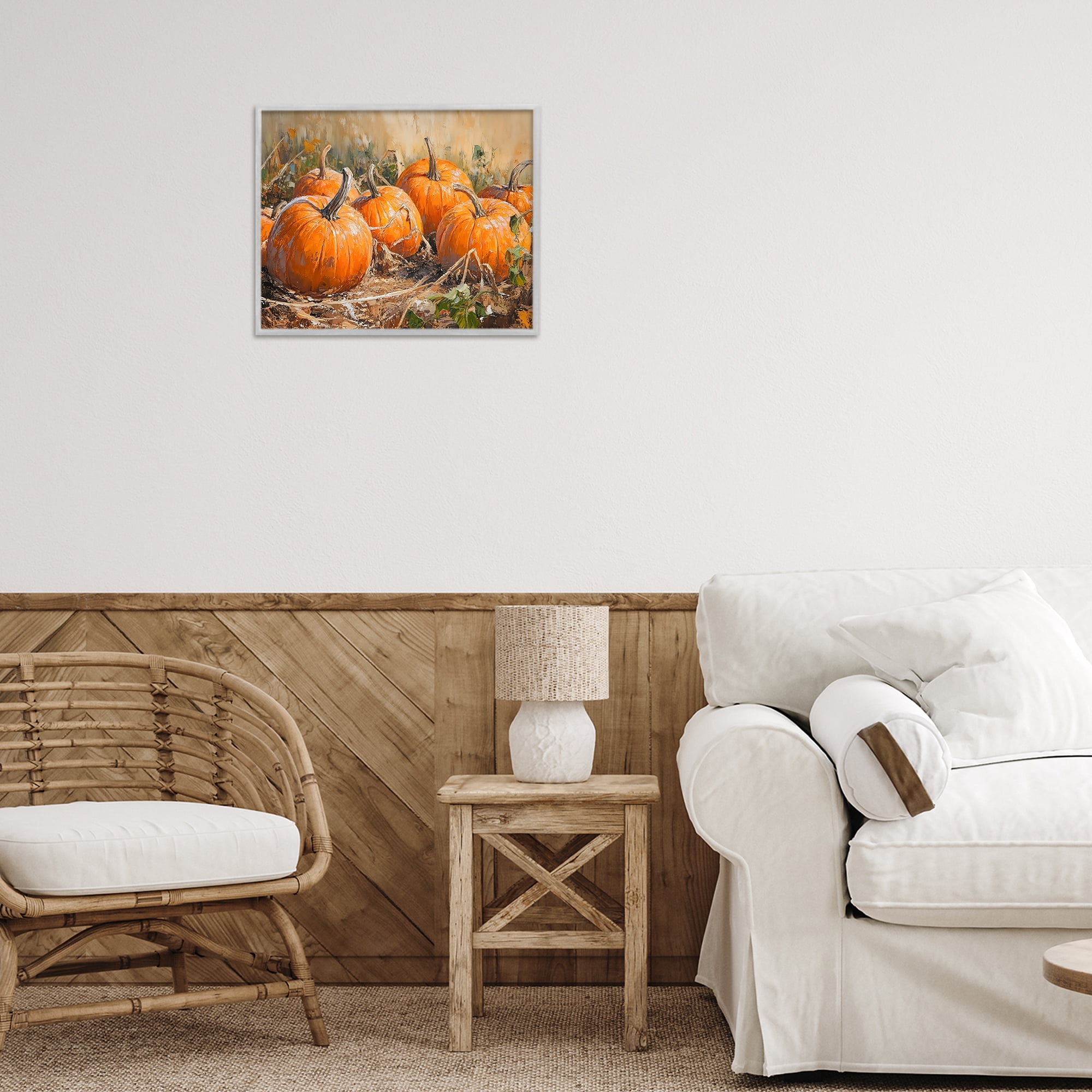 Stupell Industries Pumpkin Patch Autumn Harvest Scene Gray Framed Giclee Art, design by Nini Art