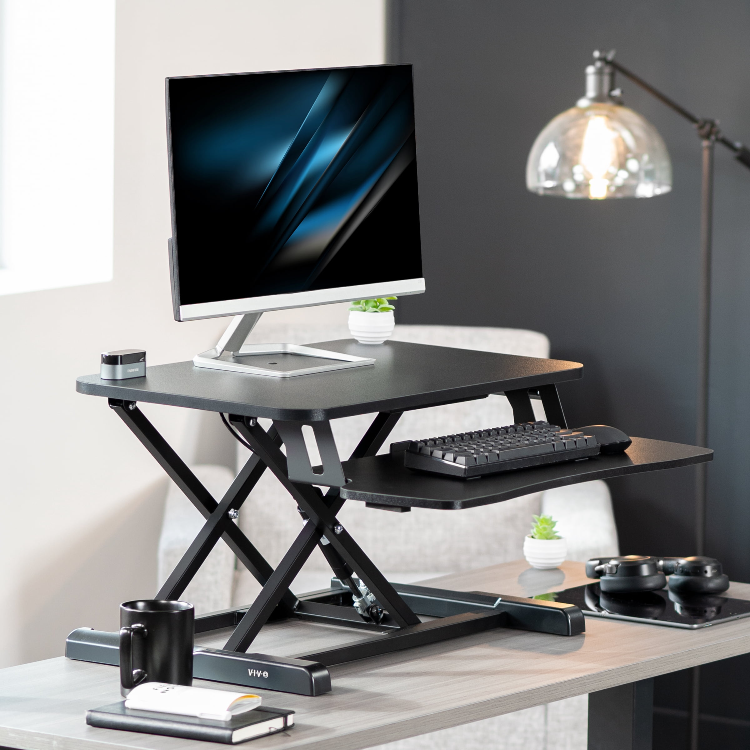 VIVO Black 26" Height Adjustable Standing Desk Monitor Riser Sit Stand Tabletop