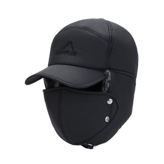 CNKOO Men Fur Lined Trapper Hat with Mask Women Thermal Bomber Hat with Ear Flaps 3 in 1 Warm Winter Hats Baseball Cap Dustproof Windproof Cycling Ski Hunting Hat Black