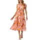 thumbnail image 1 of INSPIRE CHIC Vestido midi de mujer con flores, escote en V, mangas cortas, volantes y capas, talla XL, color naranja, 1 of 6