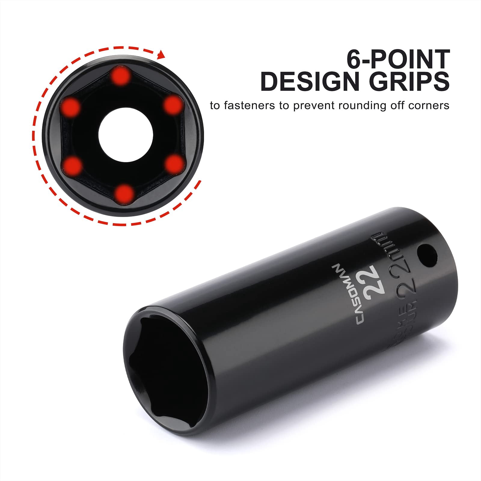CASOMAN 14-Piece 1/2-inch Drive Deep Impact Socket Set, 10mm-24mm, 6-Point, Metric, Cr-V