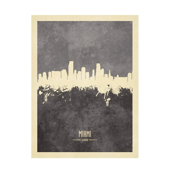 Michael Tompsett 'Miami Florida Skyline Gray' Canvas Art