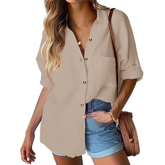 Zeagoo Button up Shirt Women 100% Cotton Linen Blouses Collared Long Sleeve Casual Business Tops