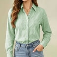thumbnail image 4 of BCSIOAOI Womens Tops,Collared Gingham Plaid Button Long Sleeve Slim Fit Casual Shirts Green L, 4 of 6