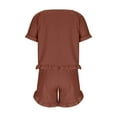 thumbnail image 6 of Pajamas for Women Set Evening Lounge Womens Pajama Sets Crew Neck Soft Pj Set Short Sleeve Shirts Matching Pjs for Couples Brown, 6 of 7