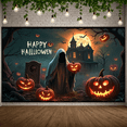 thumbnail image 3 of Scary Design Happy Halloween Skeleton Pumpkin Scene Backdrop Spooky Decoration Horror Display for Halloween Party Night Event Decoration Indoor, 3 of 9