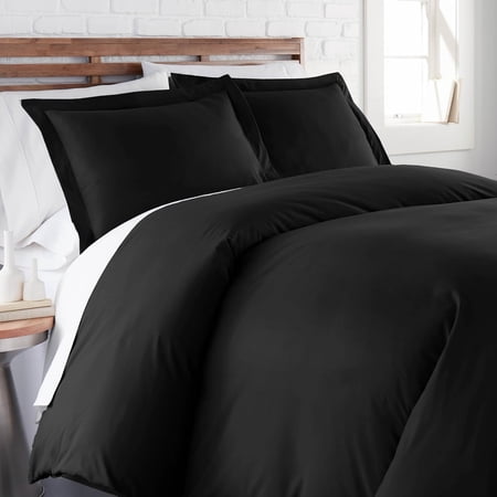 Southshore Fine Linens Duvet Cover Set Full/Queen Size Duvet Cover with 2 Pillow Shams Hidden Zipper Closure Corner Ties Wrinkle Free Fade Resistant Black