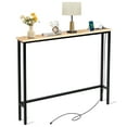thumbnail image 4 of 39.4in Narrow Console Sofa Table with Power Outlets and USB Ports, Skinny Couch Table with Metal Frame and Charge Station with 4.9ft Extension Cord, Oak, 4 of 12