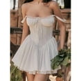 thumbnail image 2 of Women's Sweetheart Neck Lace Trim A-Line Mini Dress – Sleeveless Tie-Front Party Outfit, 2 of 6