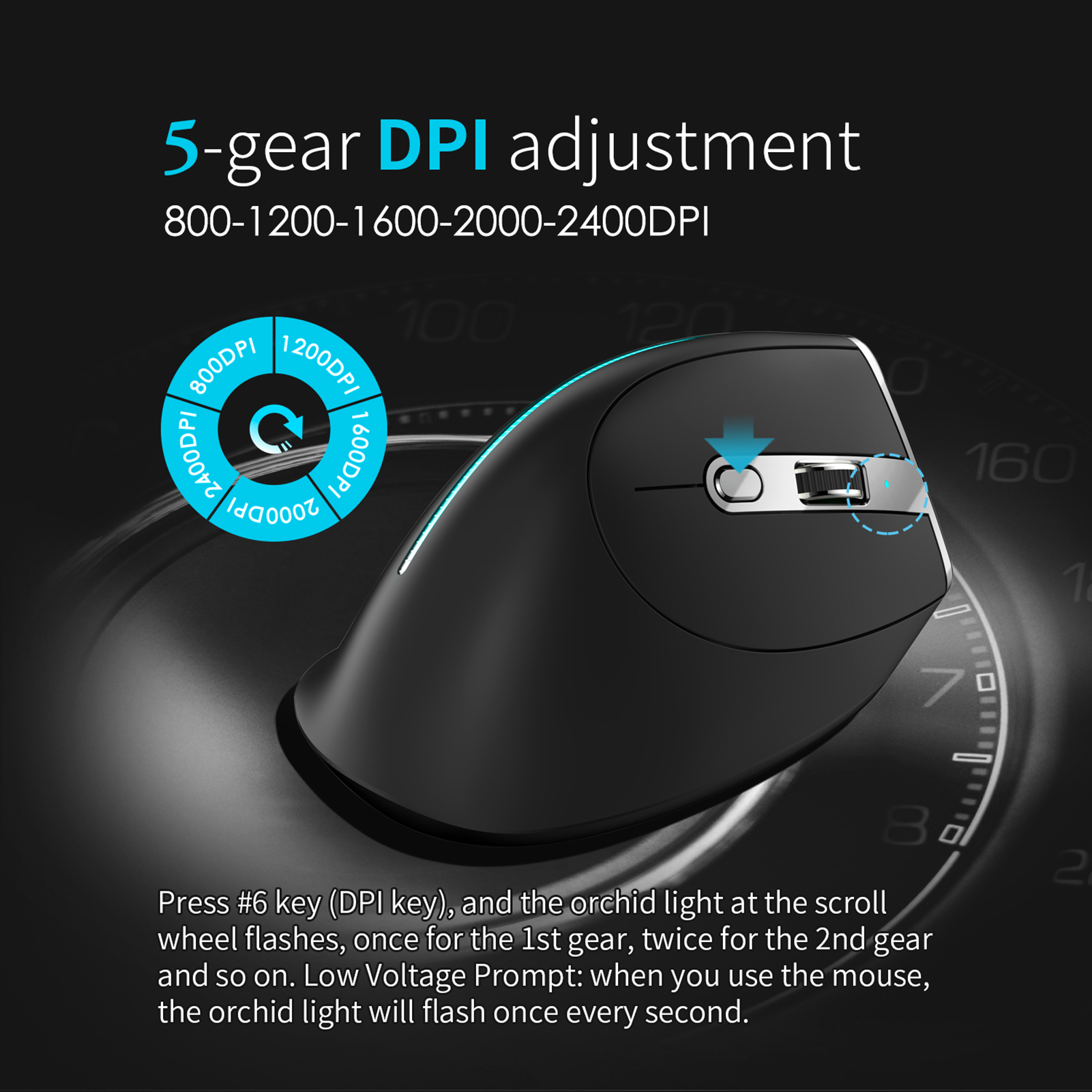 ZELOTES Wireless Gaming Mouse, Five DPI Levels, Built-in 730mAh Battery, Optical Indicator, Black