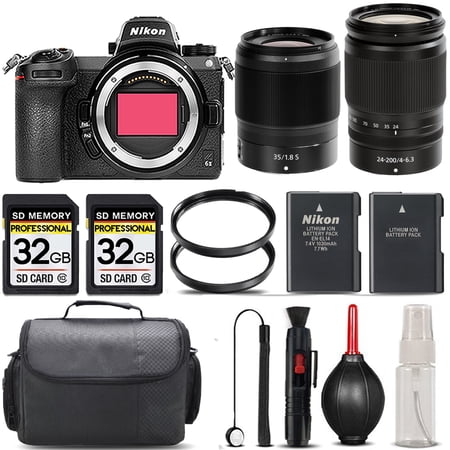 Nikon Z6 II Mirrorless with 24-200mm f/4-6.3 VR Lens + 35mm f/1.8 S Lens + 64GB Storage + UV Filter + Backup Battery + Case + Cleaning Kit - (International Version)