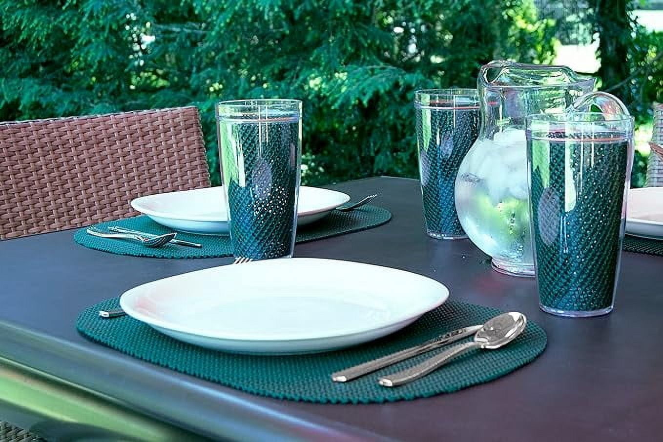 Kraftware Fishnet Oval Placemat 17"x12" (Set/6) Add Fun and Color to your Outdoor Dining – Real Jute Material – Hunter Green