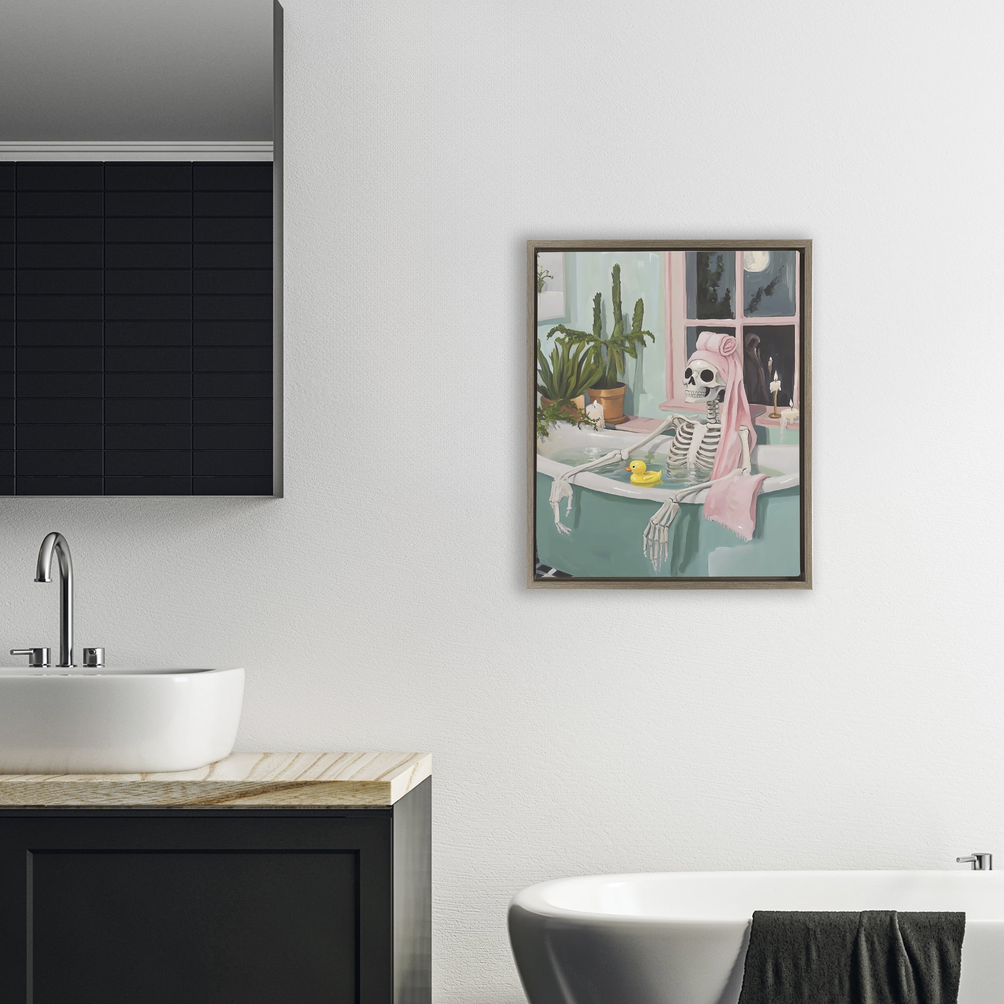 Stupell Industries Midnight Soak Skeleton Brown Framed Floater Canvas Wall Art, design by The Prints Vibe