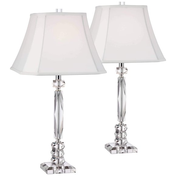 Vienna Full Spectrum Mitzi Traditional Style Table Lamps 25.5" High Set of 2 Cut Crystal Column Silver Metal Geneva White Square Shade for Living Room Bedroom House Bedside Nightstand Home Office