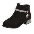 thumbnail image 6 of Rokment Girls Suede Ankle Booties Rhinestone Trim Side Zipper Low Heel, 6 of 7