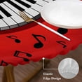 thumbnail image 3 of Piano Keyboards Round Tablecloth, Fitted Table Cover with Elastic for 36"-44" Round Tables, Musical Notes Vintage Red Table Cloth Outdoor Indoor Dinning Party Waterproof Tablecloths, 3 of 7