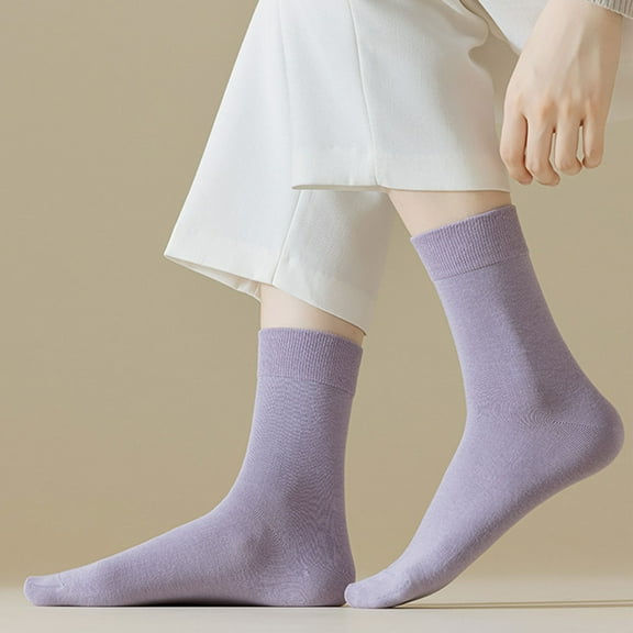 D-GROEE Solid Color Socks 3 Pairs Women Winter Socks Solid Color Soft Breathable Mid-tube High Elasticity Warm Anti-slip Lady Sports Socks Super Soft Polyester