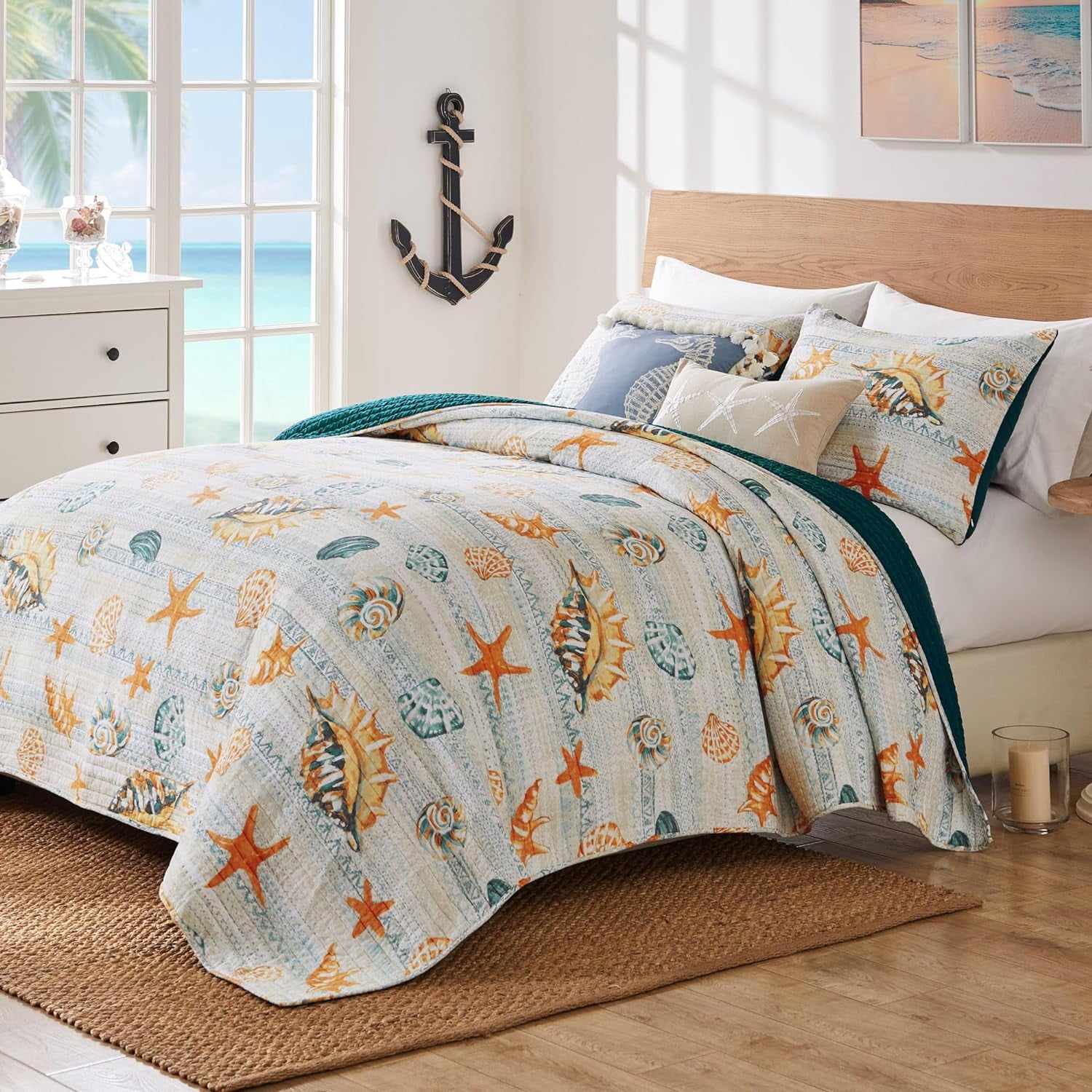 Greenland Home Kona Cotton-Rich Coastal Quilt Set, 3-Piece King/Cal King