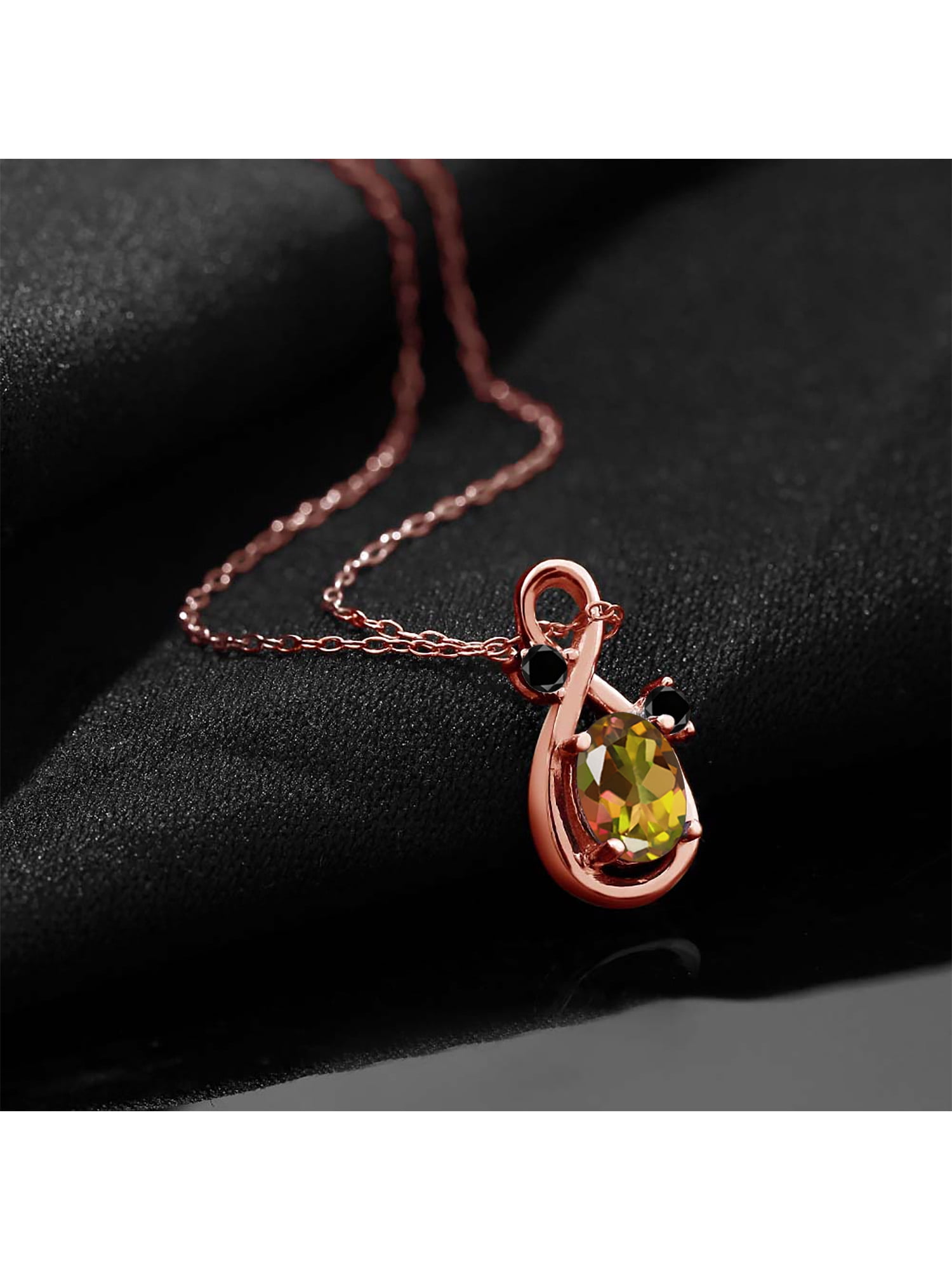 Gem Stone King 1.27 Ct Mango Mystic Topaz Black Diamond 18K Rose Gold Plated Silver Pendant