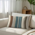 thumbnail image 3 of Teal Boho Stripes Throw Pillow Cover, Pillowcase Protectors with Zipper, Breathable Decorative Lumbar Pillow Case Cover, Modern Bohemia Brown Beige Texture Pillow Shams for Couch Sofa 12x20Inch, 3 of 8