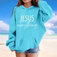 thumbnail image 2 of Weebloom Little Girls Hoodies Jesus Sweatshirts Letter Long Sleeve Pocket Hoodie Jacket Sky Blue 6-7 Years, 2 of 4