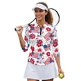 thumbnail image 2 of HUIACONG American Flag Women 3/4 Long Sleeve Golf Polo Shirts with Polyester Spandex Fabric, Breathable Pullover for Golf, Tennis, Workout and Daily Activities, 2 of 10