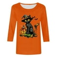 thumbnail image 5 of VKOYWKM Women Halloween Tops 3/4 Sleeve Fall Tops Black Cat Print T Shirts Party Top Loose Fit Crew Neck Three Quarter Length Blouse Tunic Tops, 5 of 6