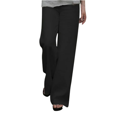 

Dadaria Linen Pants for Women Petite Dressy Solid Cotton Linen Workout Sports Wide Leg Pants Trousers Black XXL Female