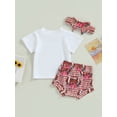 thumbnail image 4 of Bagilaanoe 2pcs Newborn Baby Girl Short Pants Set Short Sleeve Letter Print T Shirt Tops + Shorts + Headband 3M 6M 9M 12M 18M Infant Casual Summer Outfits, 4 of 7