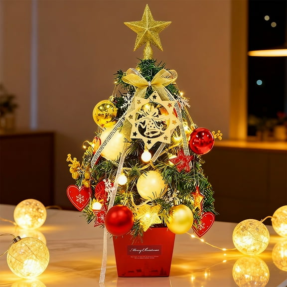 Simperf 20" Tabletop Christmas Tree, with LED String Lights, Artificial Mini Christmas Tree with DIY Ornaments, for Christmas New Year, Holiday Home Decorations, Christmas Tabletop Decor