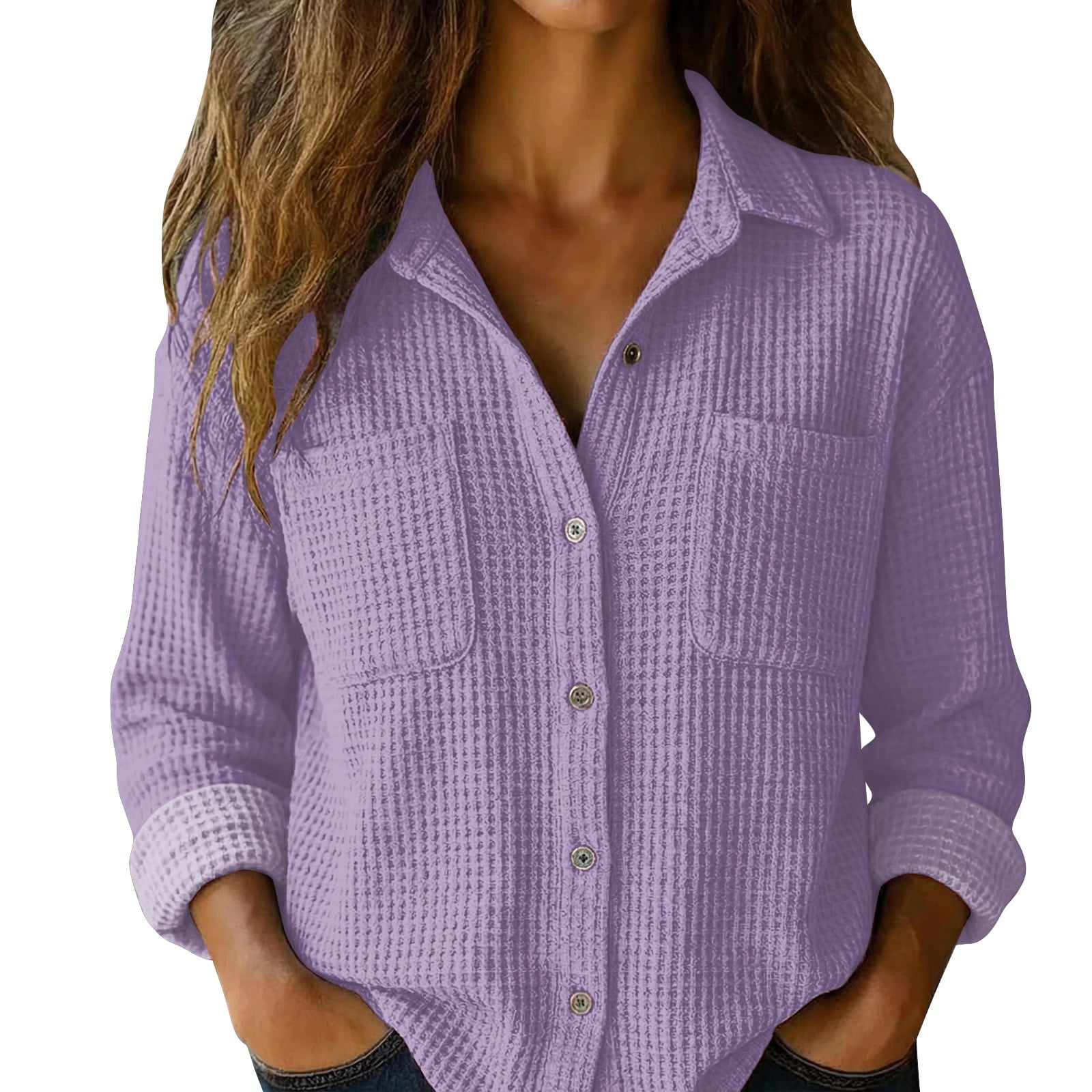 Summer Sales womens tops Solid Color Long Sleeved Soft Breathable Casual Shirts With Button Front Closure S womens long sleeve tops Women s Tank Tops Under 10$