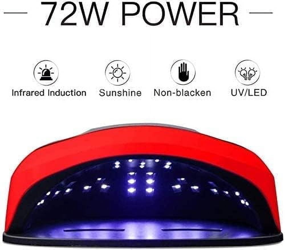 UV LED Nail Lamp, 72W Nail Curing Lamps for Home & Salon, Led Nail Dryer for Gel Polish with Automatic Sensor/4 Timer Setting, Professional Nail Art Tools for Fingernail and Toenail Nail