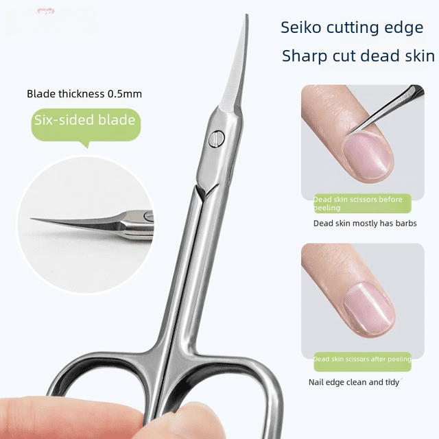 Tijeras de acero inoxidable 3.5 para piel muerta, tijeras con púas y punta para quitar uñas, herramientas profesionales para uñas, tijeras de belleza de seis lados