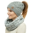 thumbnail image 2 of Lelaffet Women Hat and Scarf Set Beanietail High Bun Ponytail Stretchy Knit Beanie Skull Winter Cable Knitted Hat Gray-White, 2 of 4